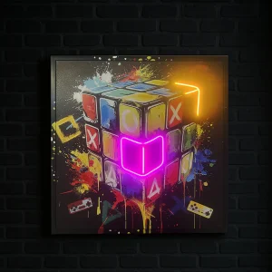 Tableau Moderne - Rubik's Cube Gaming - LED et Style Graphique