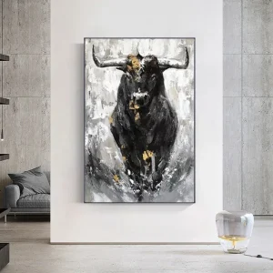 Tableau taureau noir et blanc