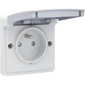 Prise de courant, étanche aux projections d'eau 16 A/250 Vac avec broche de terre, obturateurs de protection et avec bornes à vis, grey Niko (700-36600)