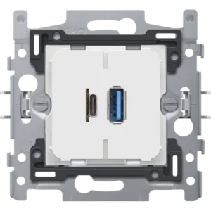 Double chargeur USB-A et USB-C intelligent, socle 60x71, fixation par griffes Niko (420-00512)