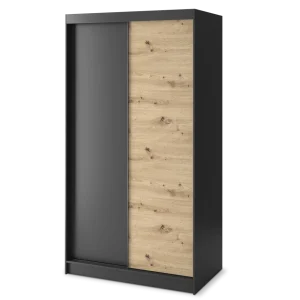Armoire Dressing Coulissante 120 & 180 cm avec Miroir – Décor Chêne Artisan & Structure Noir Mat - VARELLA