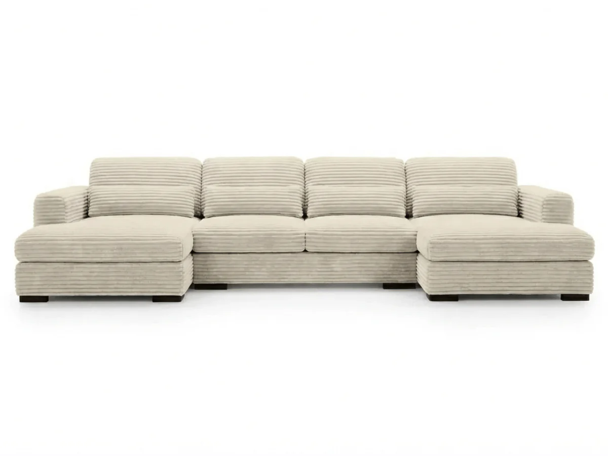 Canapé panoramique en U convertible en velours côtelé de grande épaisseur – Bercy