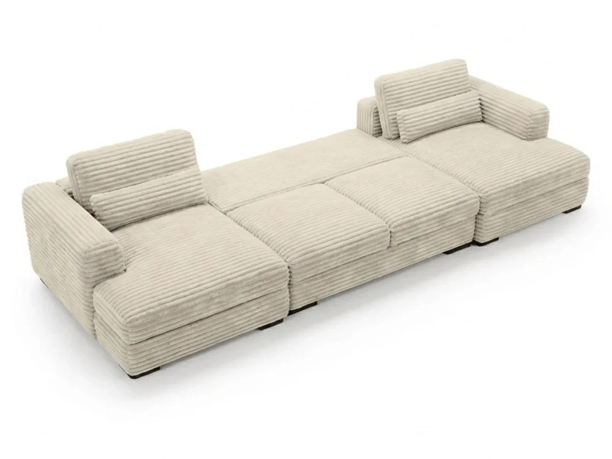 Canapé panoramique en U convertible en velours côtelé de grande épaisseur – Bercy – Image 3