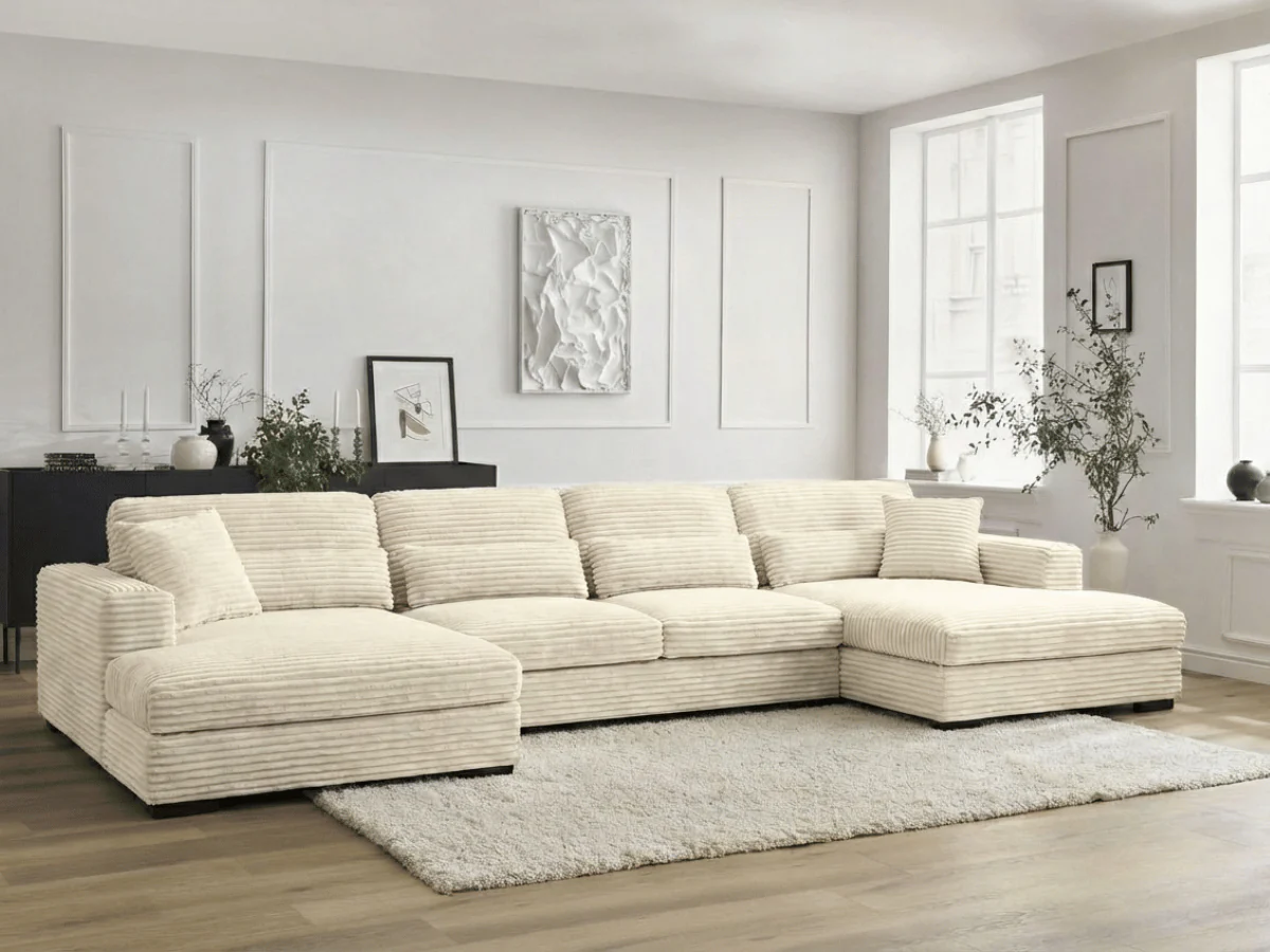 Canapé panoramique en U convertible en velours côtelé de grande épaisseur – Bercy – Image 4