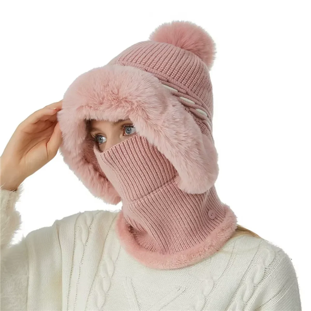 Bonnet Chapeau Écharpe 2-en-1 Doublé Polaire – Image 8