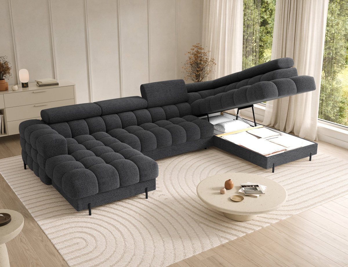 Montceau – Canapé panoramique en U convertible avec coffre et têtières réglables – Image 6