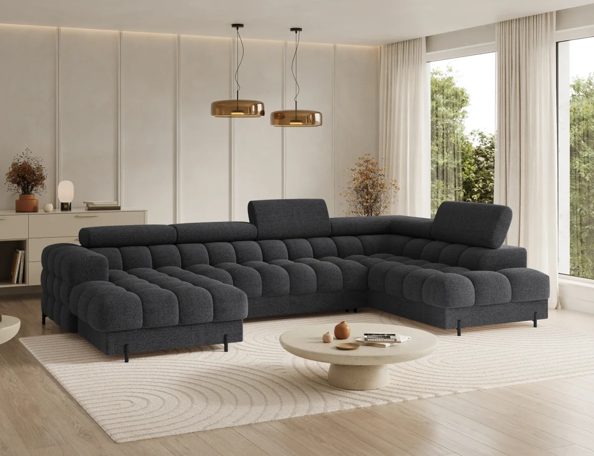 Montceau – Canapé panoramique en U convertible avec coffre et têtières réglables – Image 5