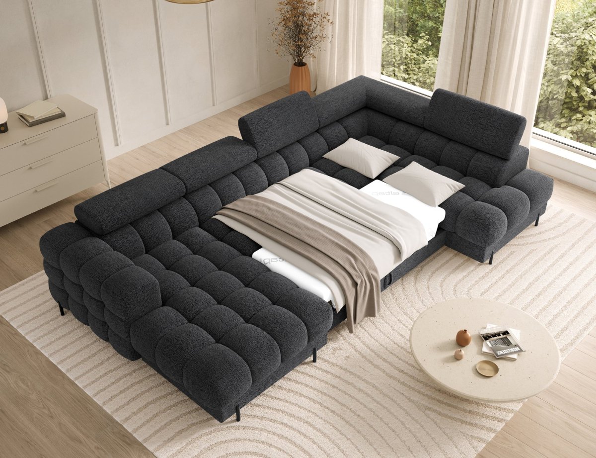 Montceau – Canapé panoramique en U convertible avec coffre et têtières réglables – Image 3
