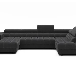 Montceau – Canapé panoramique en U convertible avec coffre et têtières réglables