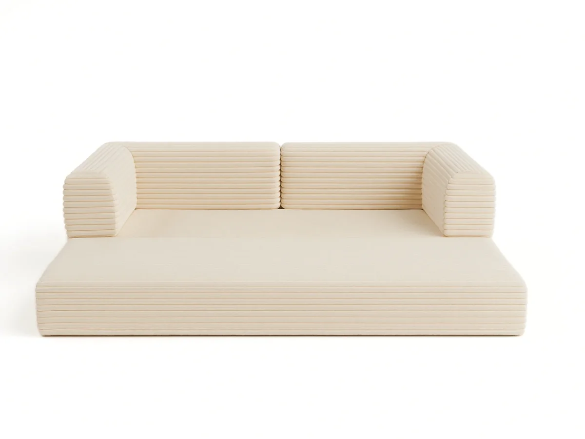 Canapé 3 places convertible Victor Hugo 200 cm en velours côtelé épais beige – Image 4