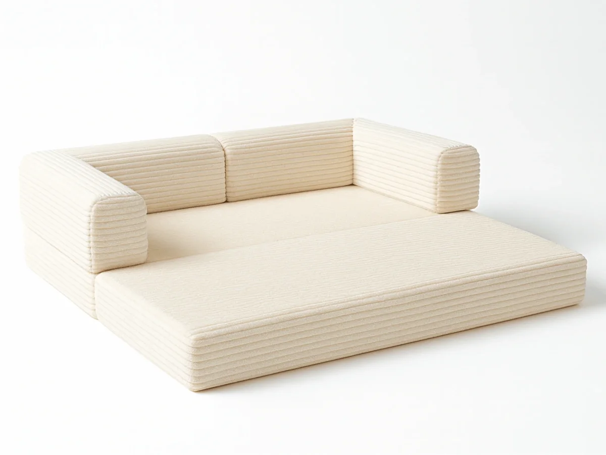 Canapé 3 places convertible Victor Hugo 200 cm en velours côtelé épais beige – Image 5