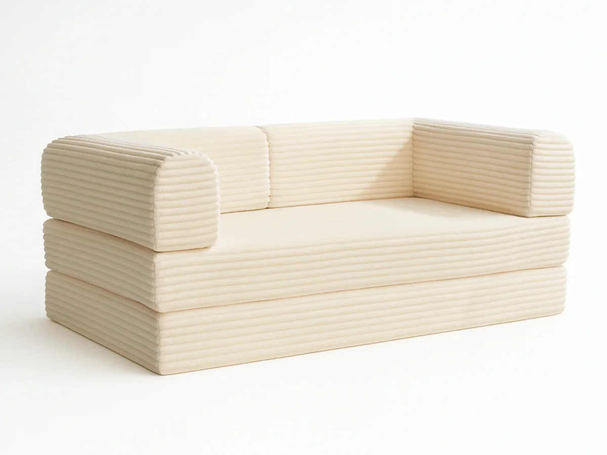 Canapé 3 places convertible Victor Hugo 200 cm en velours côtelé épais beige – Image 9