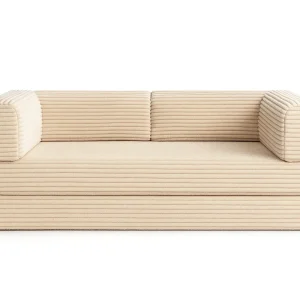 Canapé 3 places convertible Victor Hugo 200 cm en velours côtelé épais beige