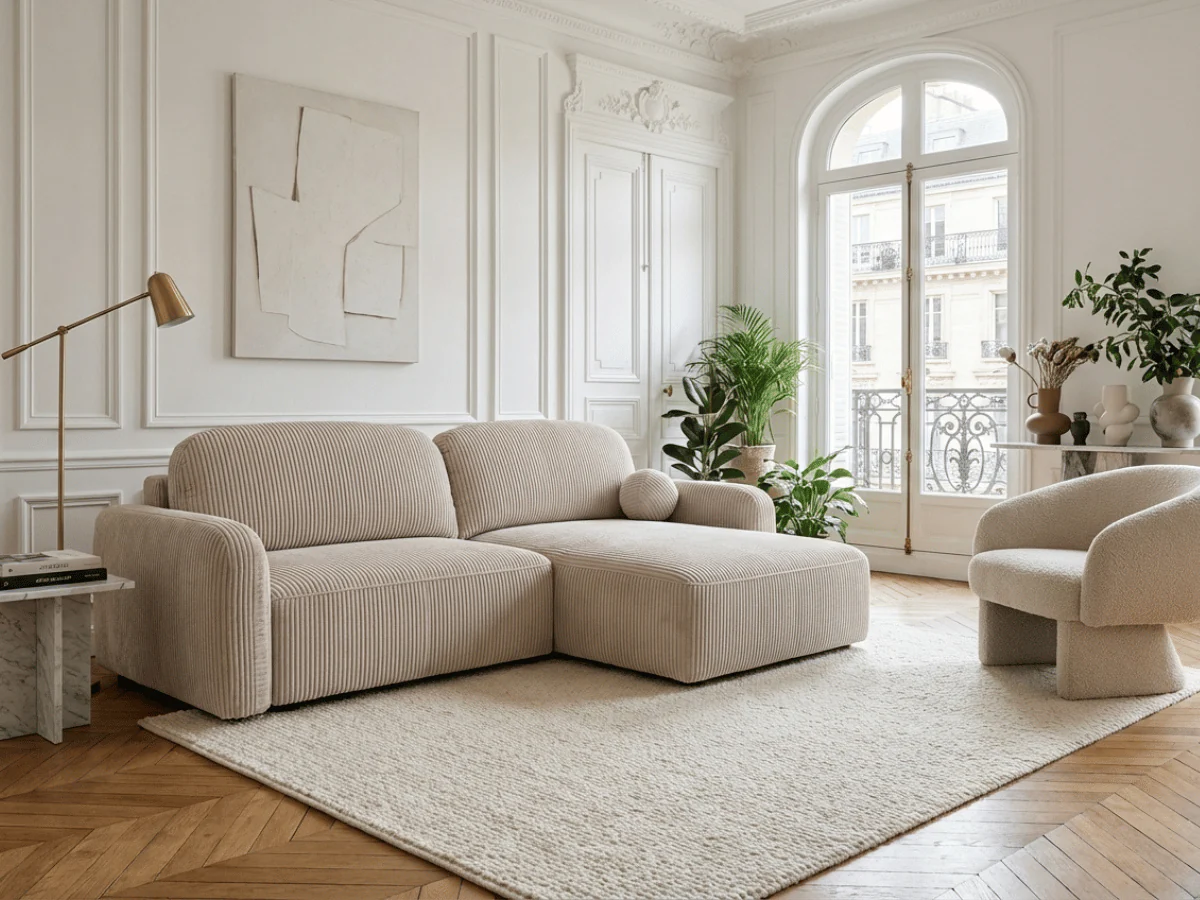 Canapé d’angle convertible HONORÉ – velours côtelé avec coffre – Image 4