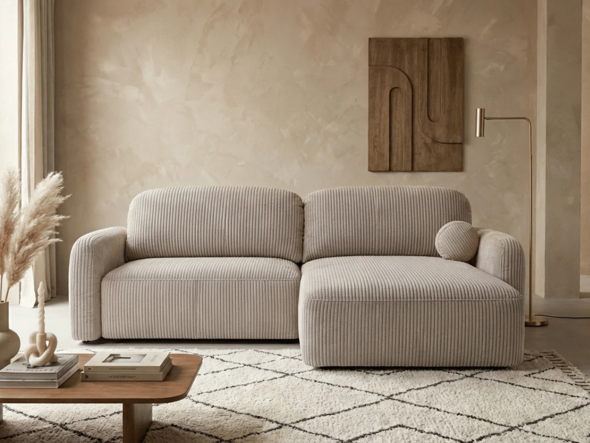 Canapé d’angle convertible HONORÉ – velours côtelé avec coffre – Image 5