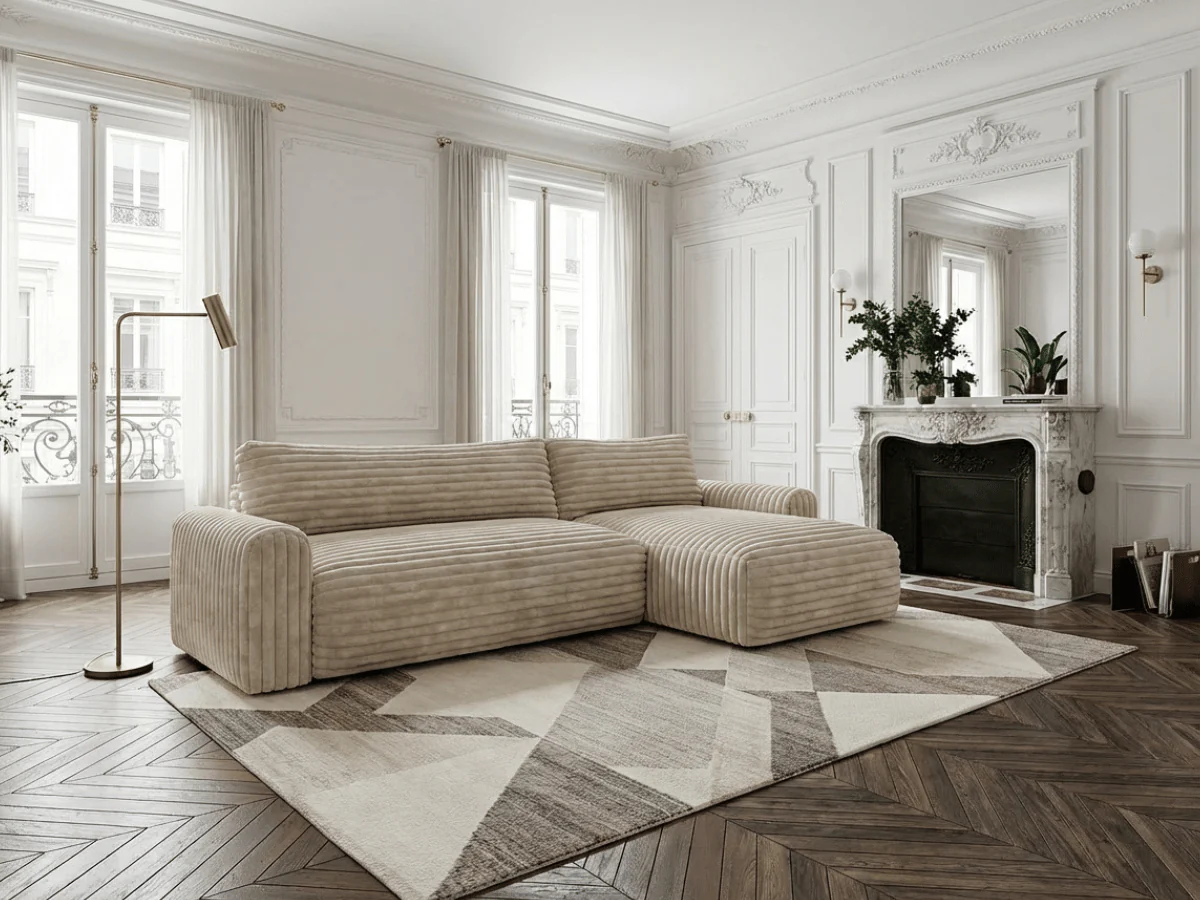 Canapé d’angle convertible Marbeuf avec coffre – Velours côtelé ou bouclette – Image 9