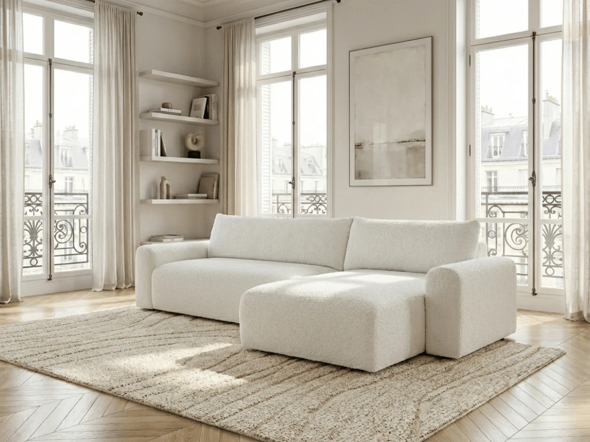 Canapé d’angle convertible Marbeuf avec coffre – Velours côtelé ou bouclette – Image 5