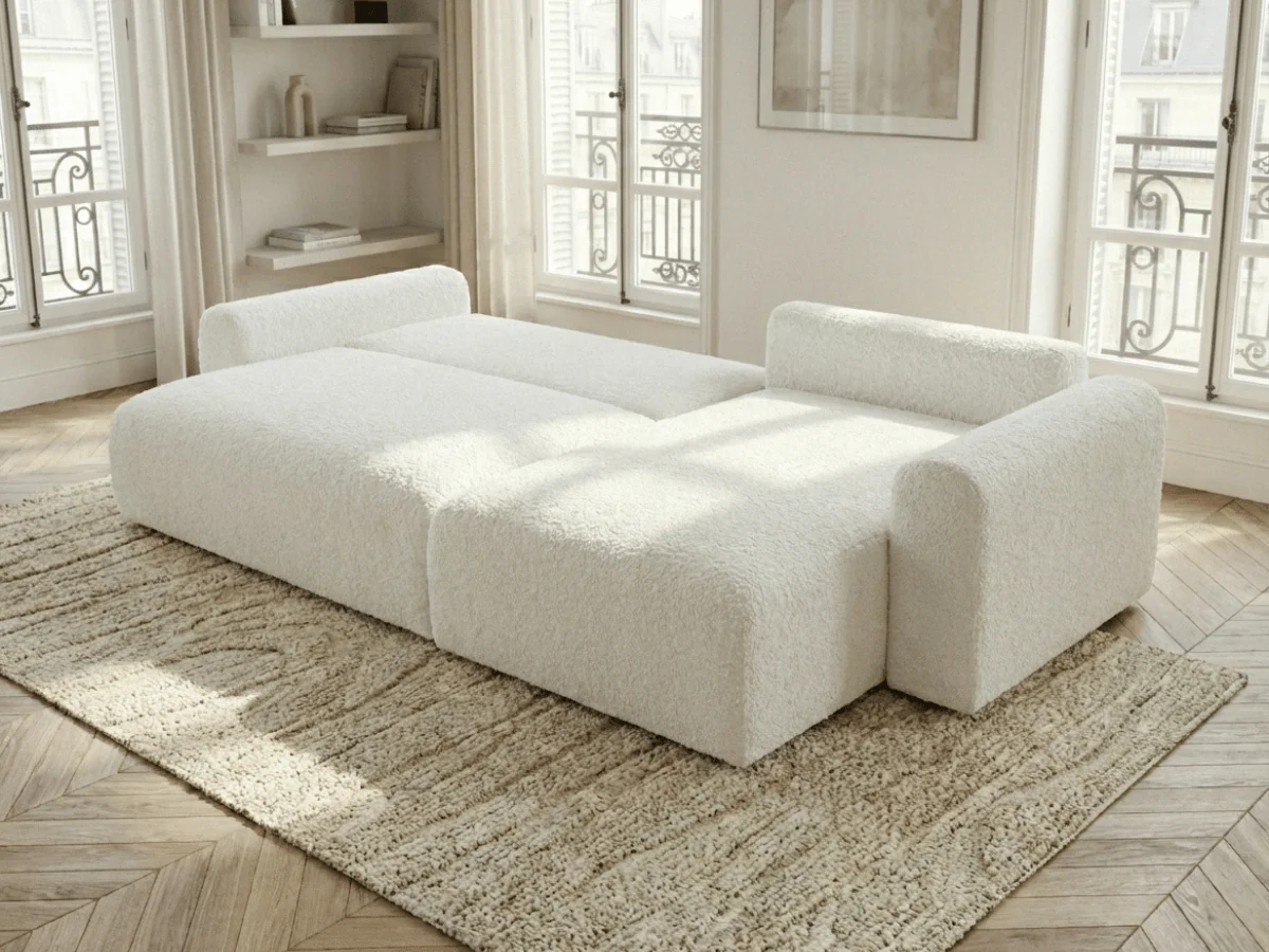 Canapé d’angle convertible Marbeuf avec coffre – Velours côtelé ou bouclette – Image 6