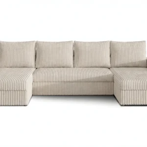 Canapé panoramique en U convertible VILLIERS 312 cm – Velours côtelé épais – Coffre de rangement