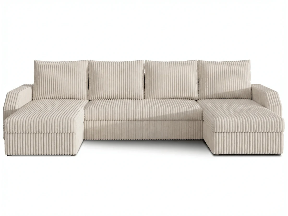 Canapé panoramique en U convertible VILLIERS 312 cm – Velours côtelé épais – Coffre de rangement – Image 2