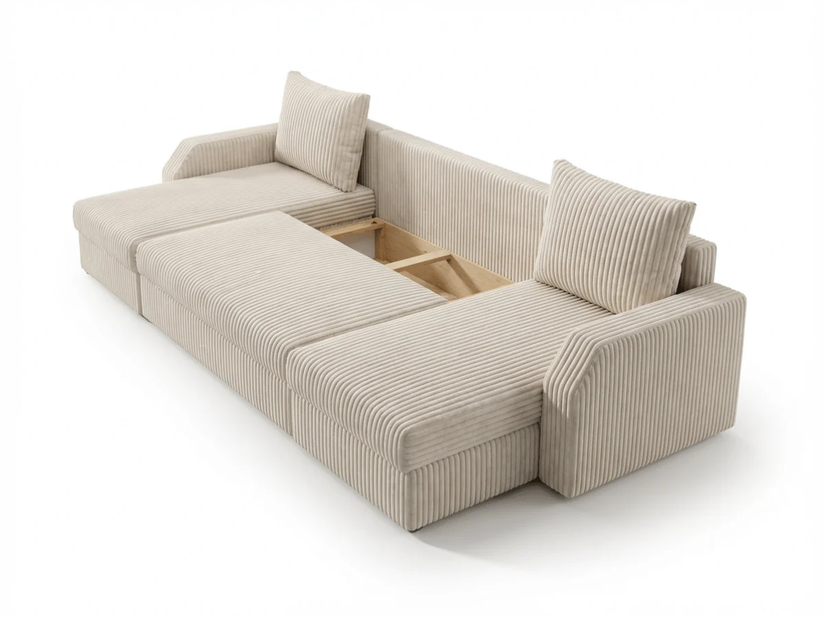 Canapé panoramique en U convertible VILLIERS 312 cm – Velours côtelé épais – Coffre de rangement – Image 4