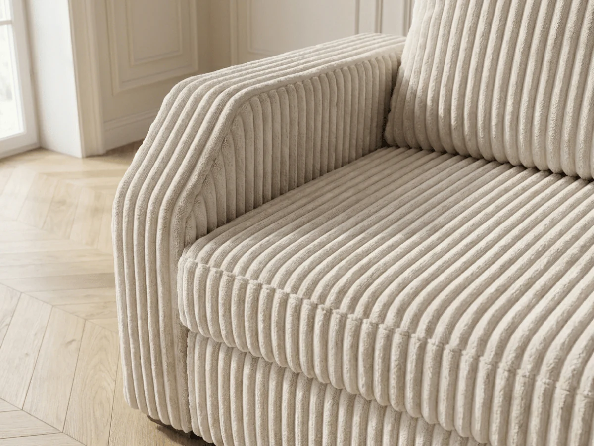 Canapé panoramique en U convertible VILLIERS 312 cm – Velours côtelé épais – Coffre de rangement – Image 7