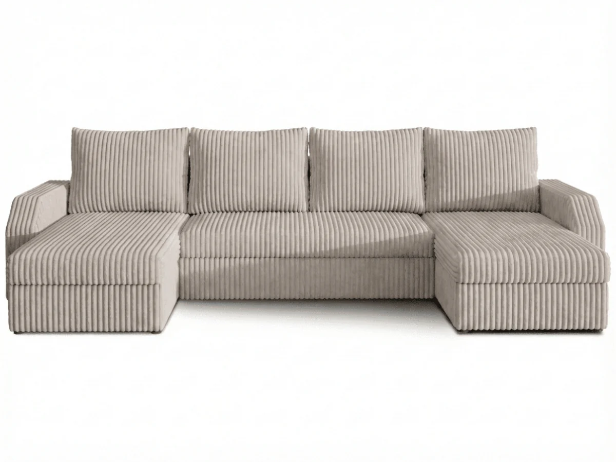 Canapé panoramique en U convertible VILLIERS 312 cm – Velours côtelé épais – Coffre de rangement – Image 9