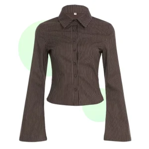 Chemisier Rayé Marron Style Coréen