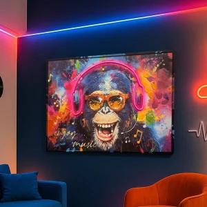 Tableau Chimpanzé Funky - Œuvre d'Art Murale avec LED - Décoration Contemporaine