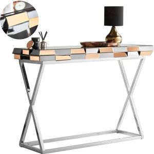 Coiffeuse LUXOR – Verre Miroir 3D & Pieds Chromés