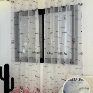 Voilage Hello Kitty Dégradé Rose - Prêt à poser avec Anneaux Acier argenté