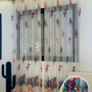 Voilage Transparent Motifs Trolls - Prêt à poser avec Anneaux Acier argenté