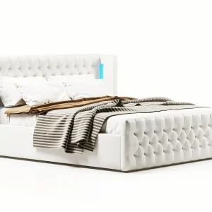 Lit coffre capitonné avec LED - AMELIE