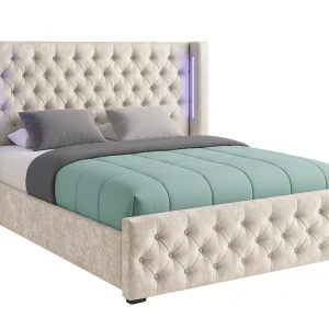 Lit coffre capitonné avec LED en velours - NOUR