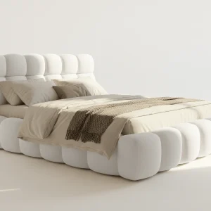 Lit coffre Denver en tissu bouclette – Lit design rembourré avec rangement