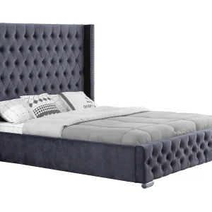 Lit capitonné design velours avec grande tête de lit - ELARA