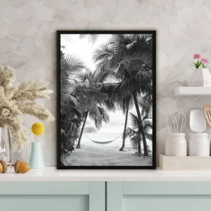 Tableau photographie hamac sur la plage noir et blanc