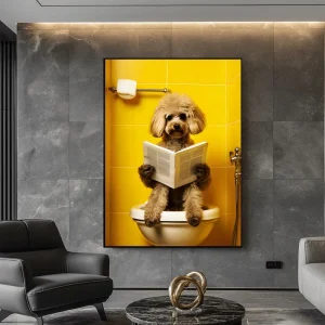Tableau Caniche Nain aux Toilettes