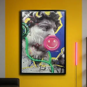 Tableau David Smile - Œuvre d'Art Mural avec LED - Pièce Statement Contemporaine