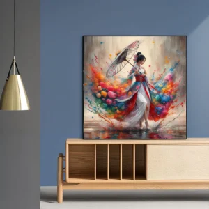 Tableau Femme Chinoise Hanfu et Ombrelle