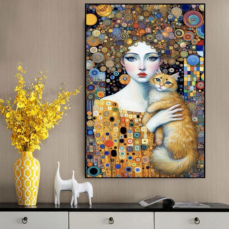 Tableau Femme et Son Chat Style Klimt