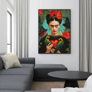 Tableau Frida Kahlo Perroquets et Roses