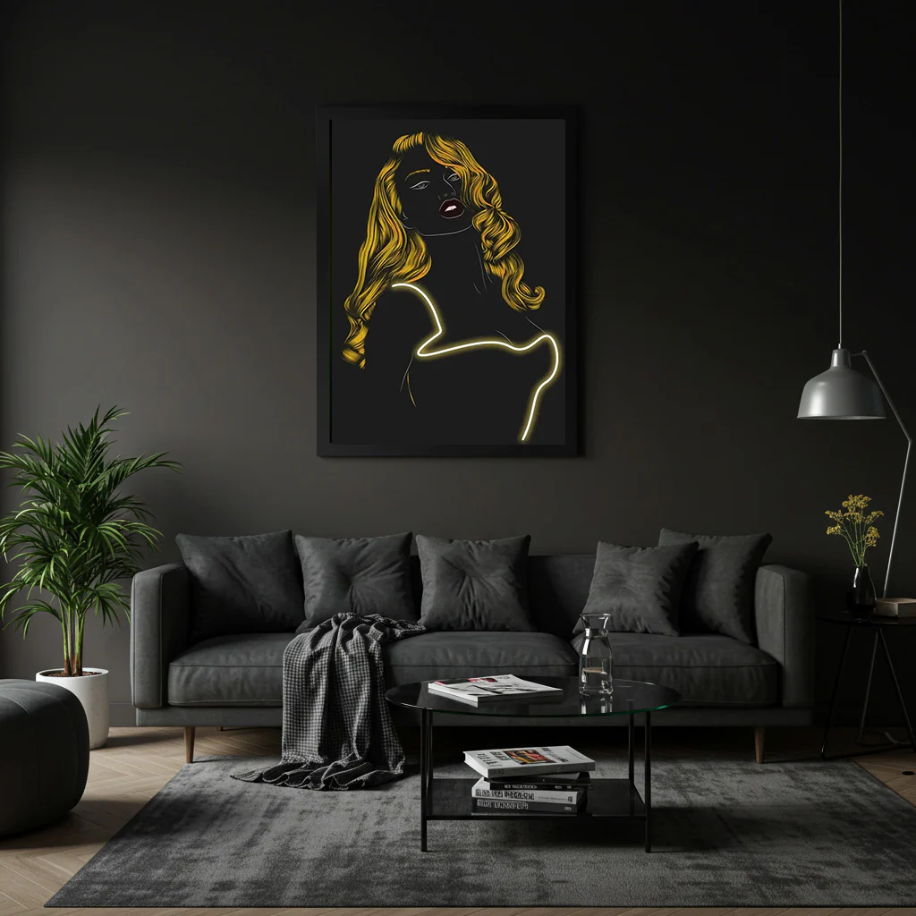 Tableau " Portrait Féminin Glamour" - Œuvre d'Art Originale avec LED - Décoration Contemporaine – Image 3