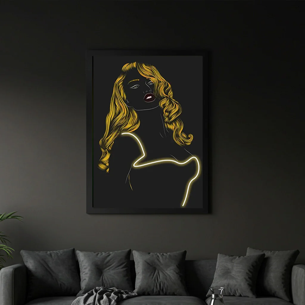 Tableau " Portrait Féminin Glamour" - Œuvre d'Art Originale avec LED - Décoration Contemporaine