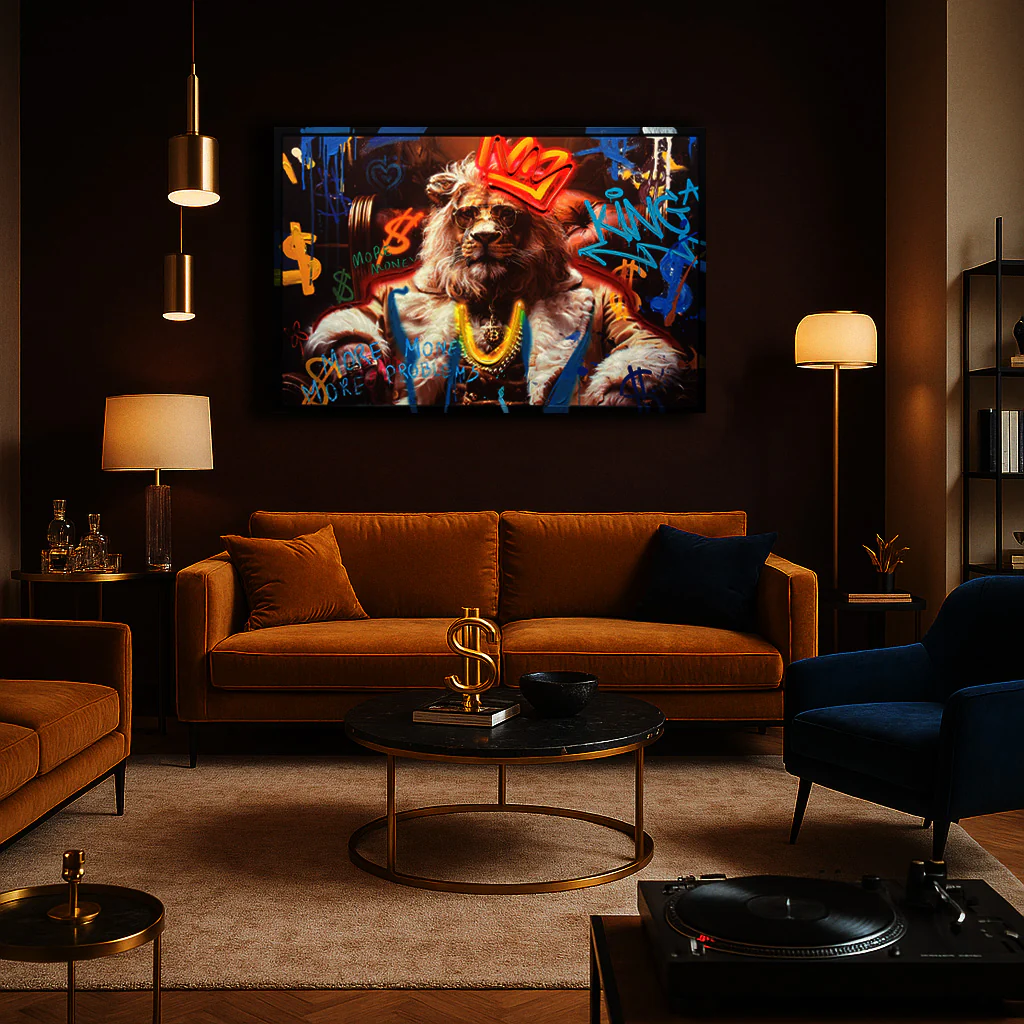 Tableau Lion Royal - Œuvre d'Art Murale avec LED - Décoration Contemporaine – Image 3