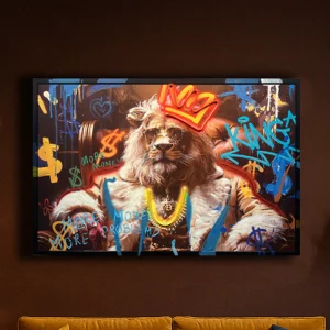 Tableau Lion Royal - Œuvre d'Art Murale avec LED -  Décoration Contemporaine