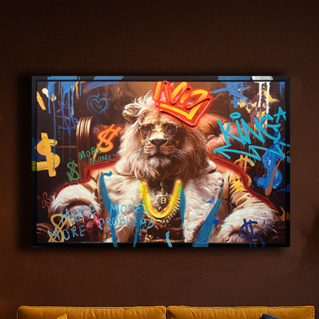 Tableau Lion Royal - Œuvre d'Art Murale avec LED - Décoration Contemporaine