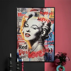 Tableau Marilyn Red Lips - Œuvre d'Art Murale Pop Art avec LED - Pièce Iconique Contemporaine