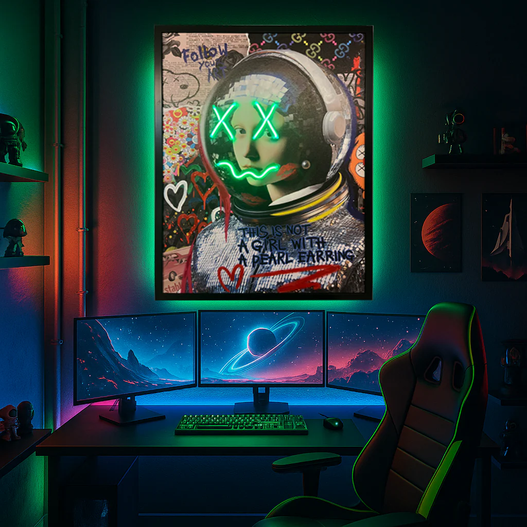 Tableau Contemporain - L'Astronaute en Perle - LED - Décoration Tendance – Image 3