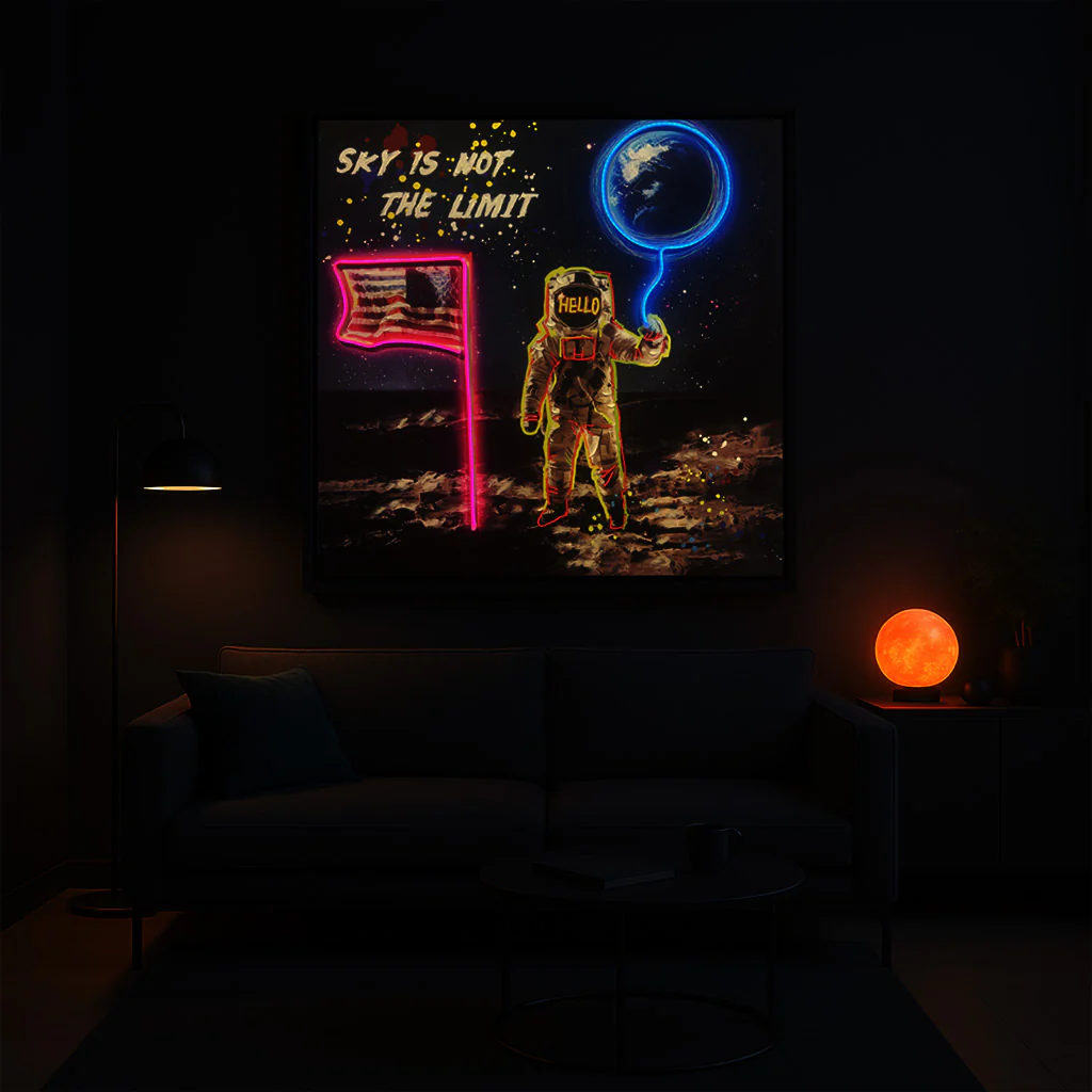 Tableau Astronaute et Ballon Terre - Art Mural LED - Décoration Contemporaine – Image 3